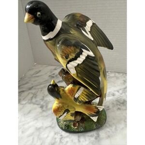 Vintage Porcelain Bird Figurine Oriole Colorful Sitting On Branch Japan  8",